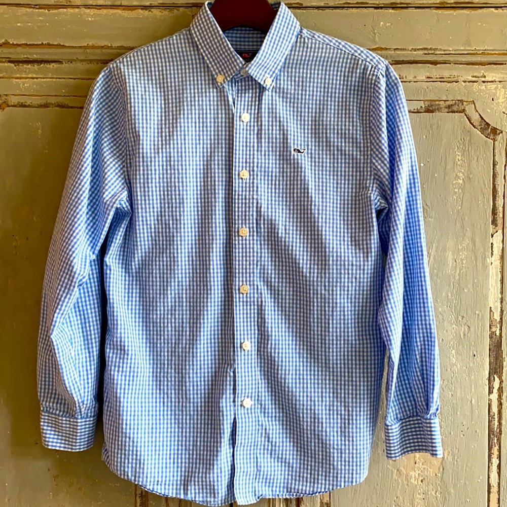 Vineyard Vines Boys Poplin Whale Shirt; Sz L 12/14